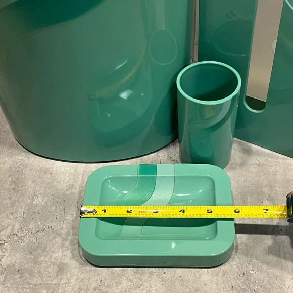 Vintage seafoam teal plastic bathroom accessories waste bin cup soap dish tissue - Picture 7 of 16